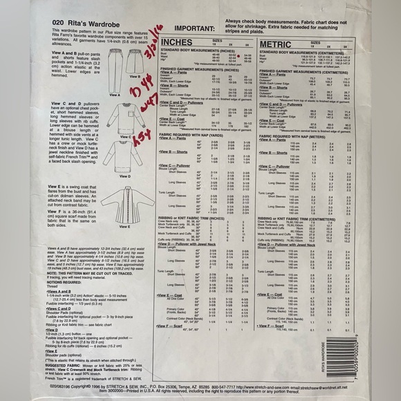 Stretch & Sew Pattern Rita’s Wardrobe over 15 Wardrobe Variations for Plus Sizes - Picture 2 of 2